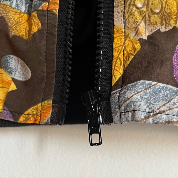 Vintage 100% Silk Bomber Black Jacket Fall Autumn Leaves Pattern S-L Unisex - Picture 7 of 12